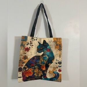 Colorful Cat Art Tote Bag – 16” x 15” Reusable Canvas Shoulder Bag